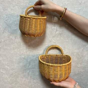 New Imitation Rattan Woven Storage Basket Kitchen Ginger Garlic Wall Hanging Basket Bathroom Bathroom Wash Storage Rack Decorative Pendant