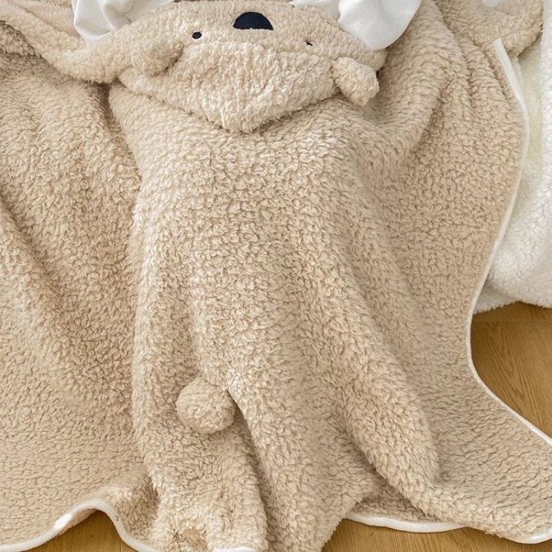 Cartoon Bear Cute Autumn and Winter Thickeneded Warm Blanket Shawl with Hood Student Lunch Break Nap Blanket Cloak Style