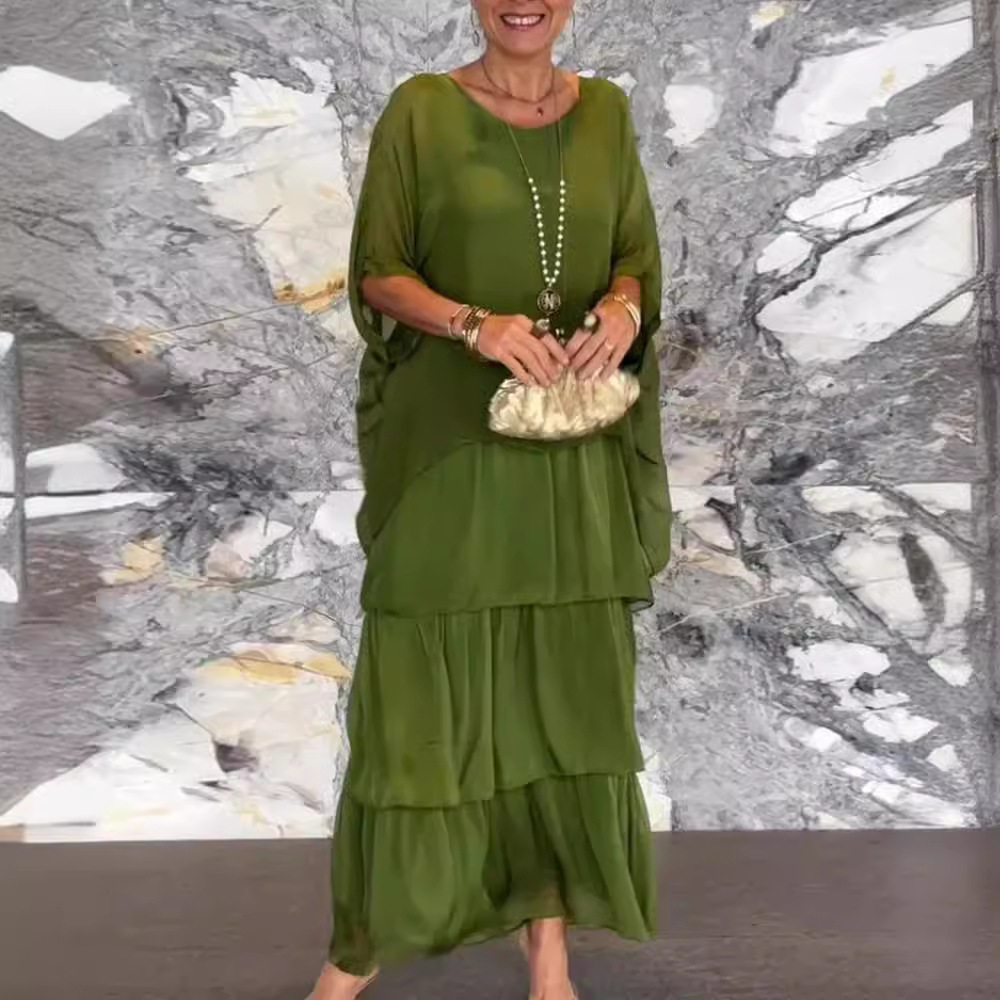 Batwing Sleeve Cake Dress Round Neck Fashionable Elegant Autumn Collection Wholesale Available