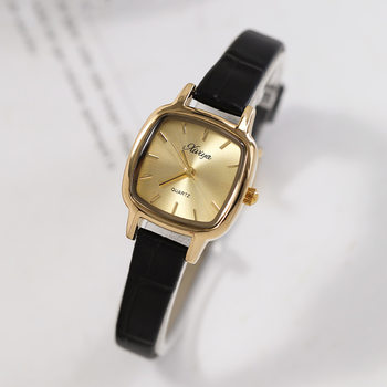 Watch Women's Imported Quartz Sugar Simple Fashion 2024 New Fashion Light Luxury All-match Korean Style Real Leather Belt Gold