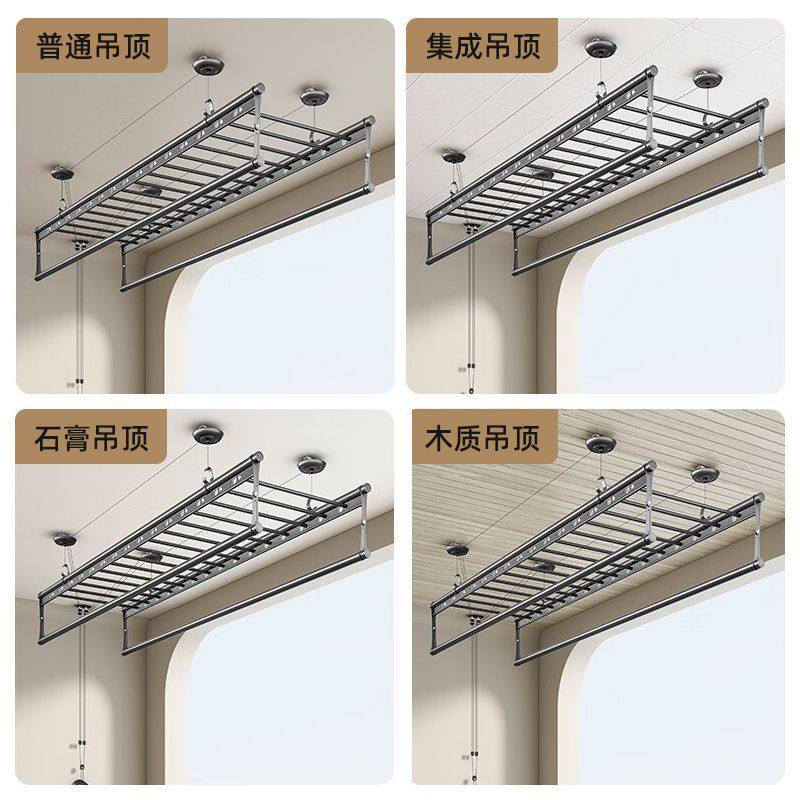 Adjustable Clothes Drying Rack for Balcony, Household Hand-Cranked Four-Rod Clothes Rack, Indoor Ceiling-Mounted Folding Clothes Drying Rack for Balcony