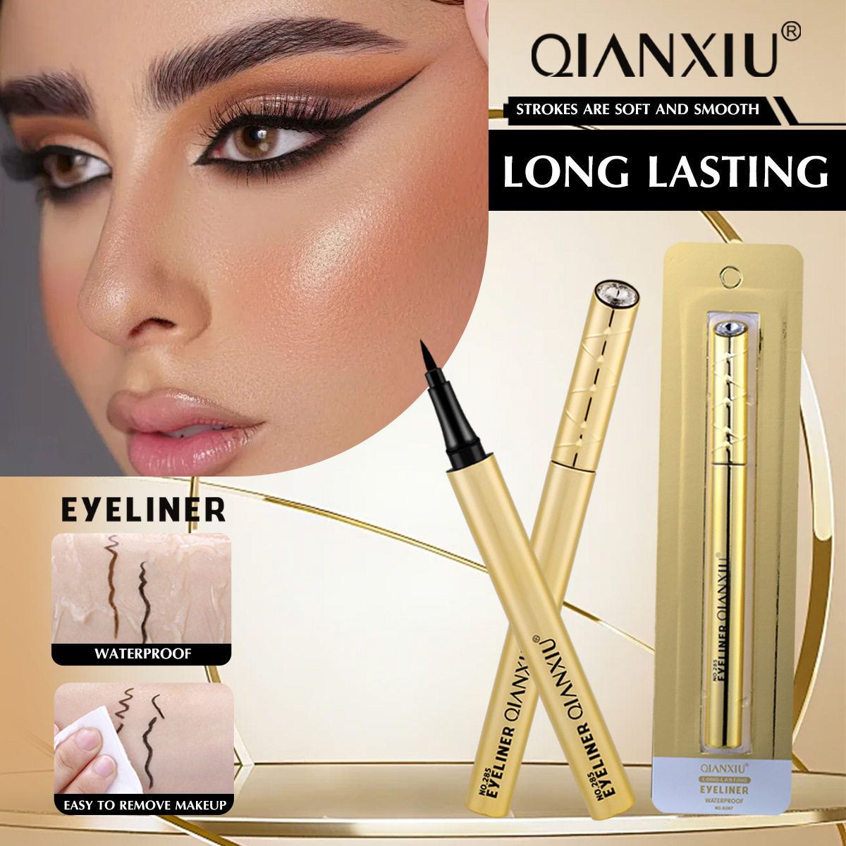 Qianxiu Cross-Border Black Eyeliner Is Waterproof and Sweat-Proof, Beginners' Eye Makeup Is Quick-Drying, Does Not Smudge and Is Not Easy to Remove Makeup