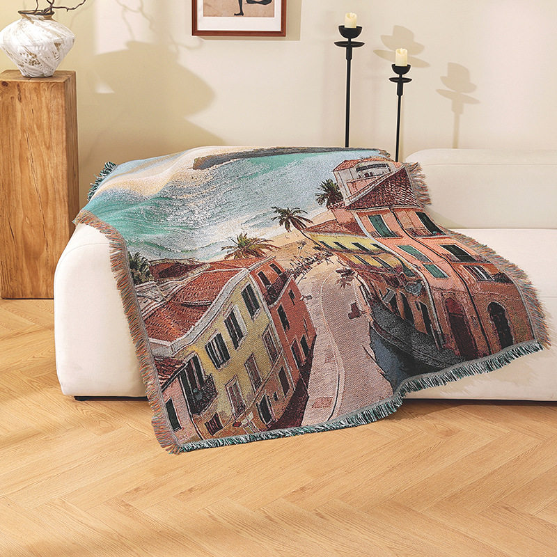 Cross-border Trade Decorative Blanket Jacquard Tapestry Landscape Cotton Blanket Sofa Blanket Dustproof Full Cover Sofa Blanket