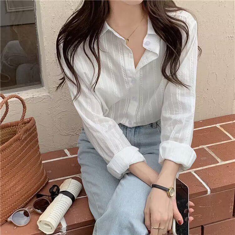 Womens French Style Long Sleeve White Shirt Unique Design Summer Fashion UV Protection Wholesale Available