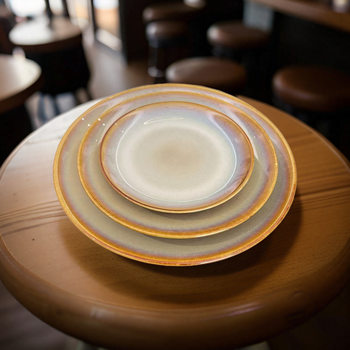 Cross-border foreign trade tail LZ land warehouse ceramic tableware honey brown color porcelain flat plate soup plate ceramic single