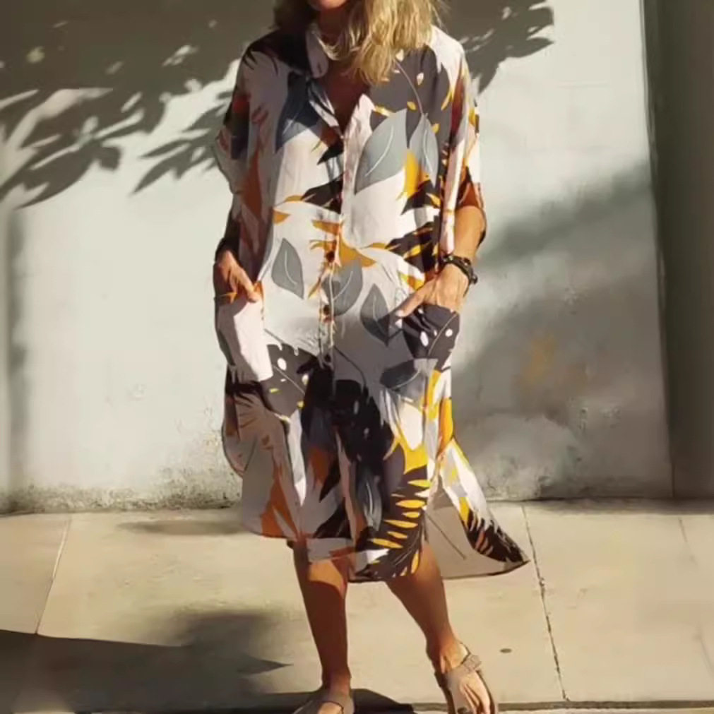 Summer Leaf Print Pocket Dress for Women Stylish Comfortable Casual Perfect for Outdoor Events OEM Available