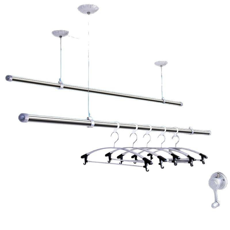 Balcony Clothes Drying Rack Lifting Hand-Cranked Automatic Double-Pole Stainless Steel Clothes Drying Rod Clothes Drying Rack One Piece Wholesale
