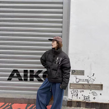 [Same Style as Wang Hedi] Medm90 Duck down National Trend Letter Embroider Warm Stand Collar down Jacket Winter Jacket