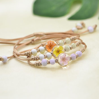 Jingdezhen Ceramic Glass Ball Dried Flower Plant Real Flower Woven Bracelet Snow Bead Lace Flower Simple Female Student