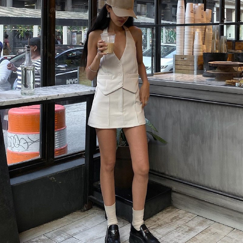 French Vintage Sleeveless Button Up Cardigan Irregular Vest Chic Crop Top Fall Outfit for Trendy Women Wholesale