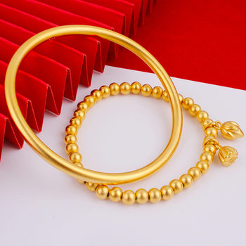 Live Shajin Two-generation Huan Lianpeng Bracelet Ancient Law Inheritance Solid Bracelet Bright Gold Bracelet Factory Outlet