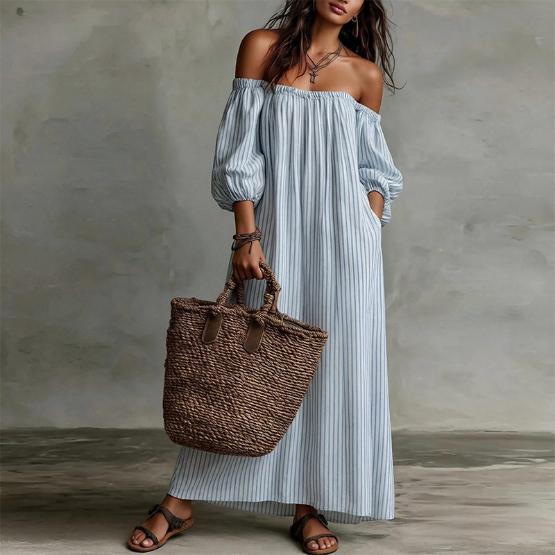 Vacation Style Maxi Dress Casual Loose Fit Off Shoulder Comfortable Fabric Summer Wear Wholesale Available