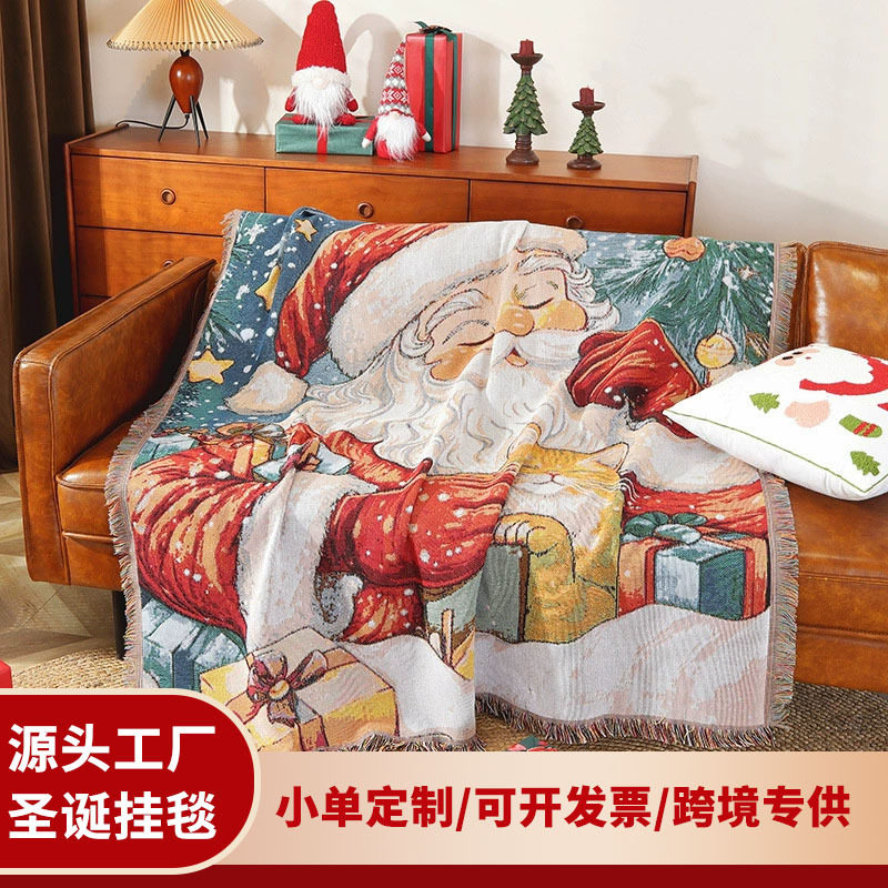 Customized Cross-Border Christmas Decorative Tapestry Santa Claus Sofa Blanket Universal Cover Blanket Cultural and Creative Gift Blanket Cotton Thread Blanket