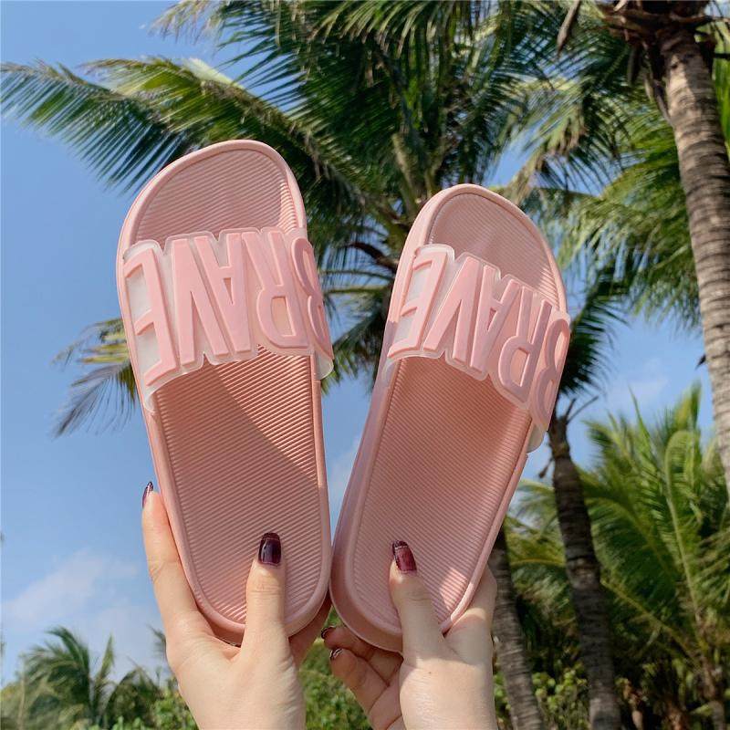 Internet Celebrity Ins Style Summer New Outer Wear Fashionable Hong Kong Style Letter Sandals Indoor Home Use Flats Bathroom Slippers