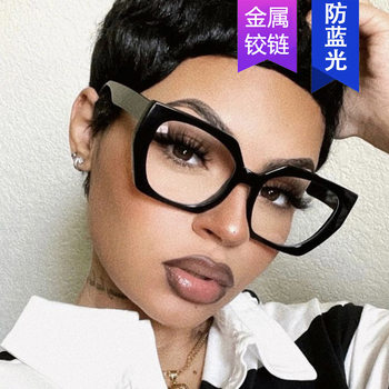 Kedun Retro Square Frame Polygonal Cat-Shaped Plain Glasses Frame 2023 New Model Anti-Blue Light Can Be Fitted with Prescription or Non-Prescription Lenses