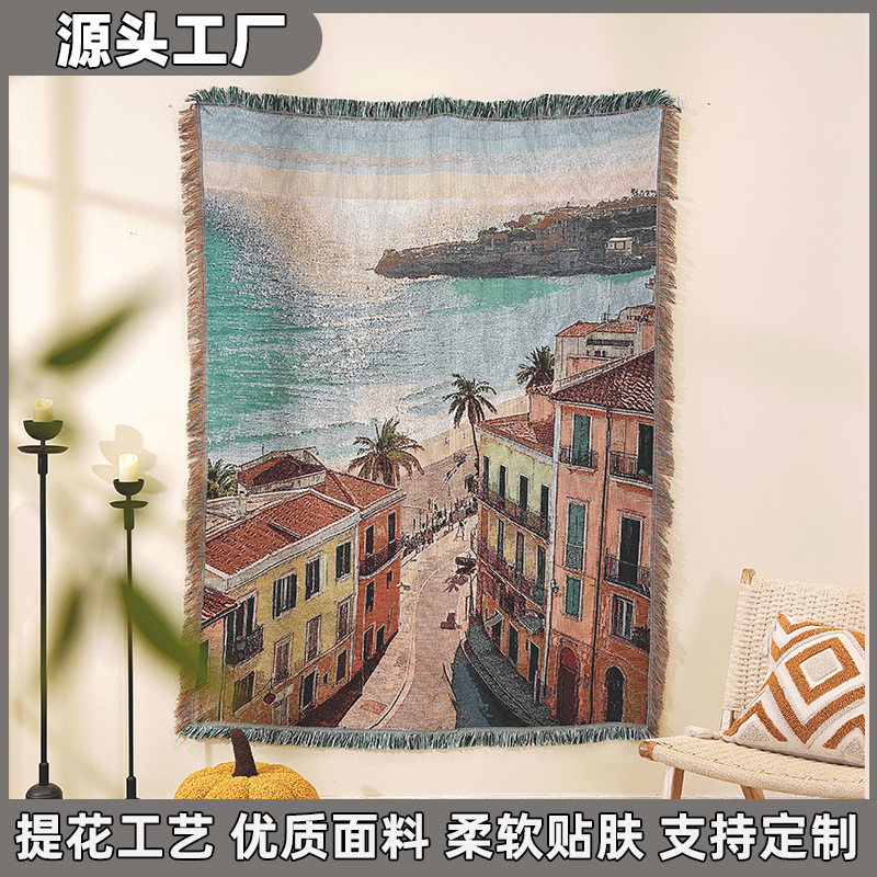 Cross-border Trade Decorative Blanket Jacquard Tapestry Landscape Cotton Blanket Sofa Blanket Dustproof Full Cover Sofa Blanket