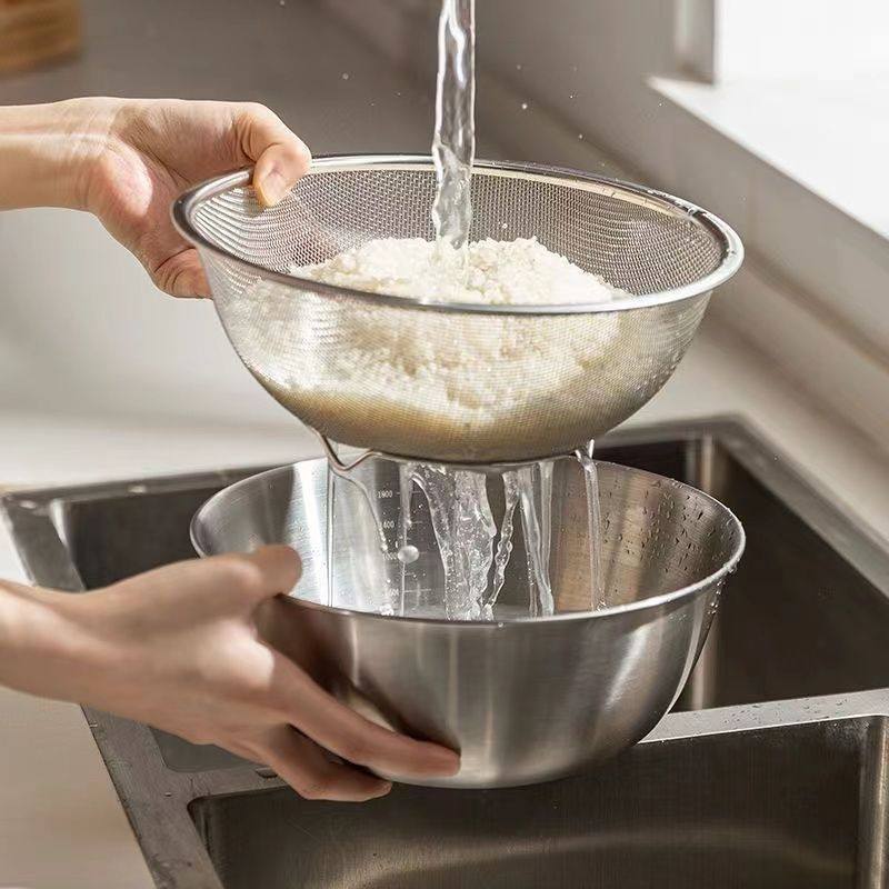 Food-Grade Stainless Steel Basin for Washing Vegetables, Kneading Dough, Baking, Home Kitchen Salad Mixing Bowl, Colander Basket