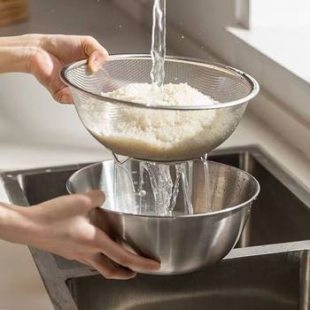 Food-Grade Stainless Steel Basin for Washing Vegetables, Kneading Dough, Baking, Home Kitchen Salad Mixing Bowl, Colander Basket