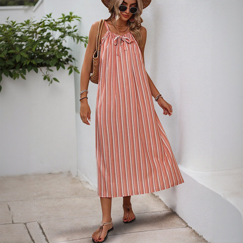 Elegant Striped Maxi Dress Sweet and Chic Design Adjustable Spaghetti Straps Loose Fit Perfect for Summer Events