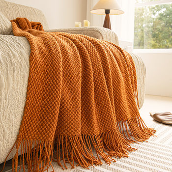 Solid Color Scandinavian Style Retro Bedroom Sofa Knitted Blanket Office Nap Blanket Aviation Blanket Cover Blanket Air Conditioning Blanket