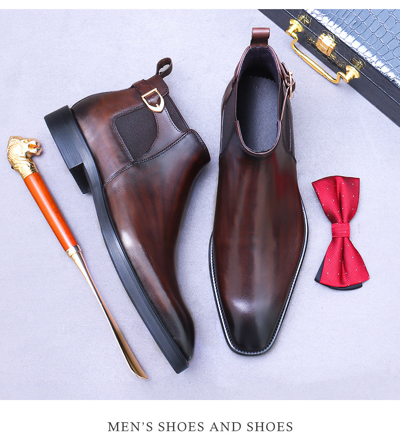 Boot Chelsea nam da bò thật cổ thấp phong cách công sở — Màu đen, Màu cà phê mẫu lót nhung, Màu đen mẫu lót nhung, Màu cà phê