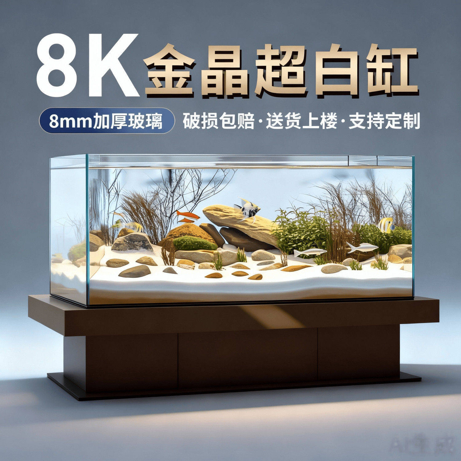 Ultra-Clear Glass Aquarium for Home Use, Available in Large, Medium, and Small Sizes, Suitable for Living Room, Long Fish Tank, Stream Tank, Aquatic Plant Landscaping, or Bare Tank