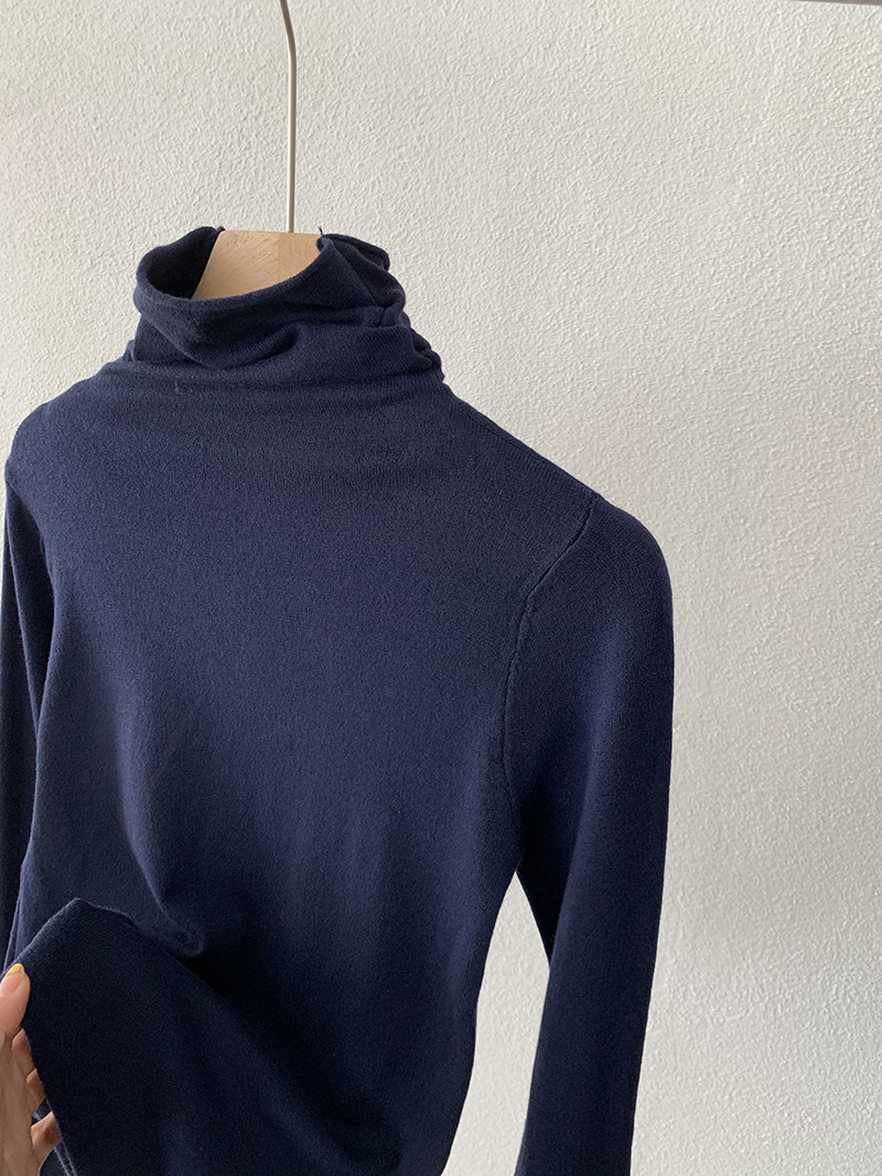 欧玛莱 柔软堆堆领纯色长袖安迪绒修身显瘦针织打底衫上衣女 4793