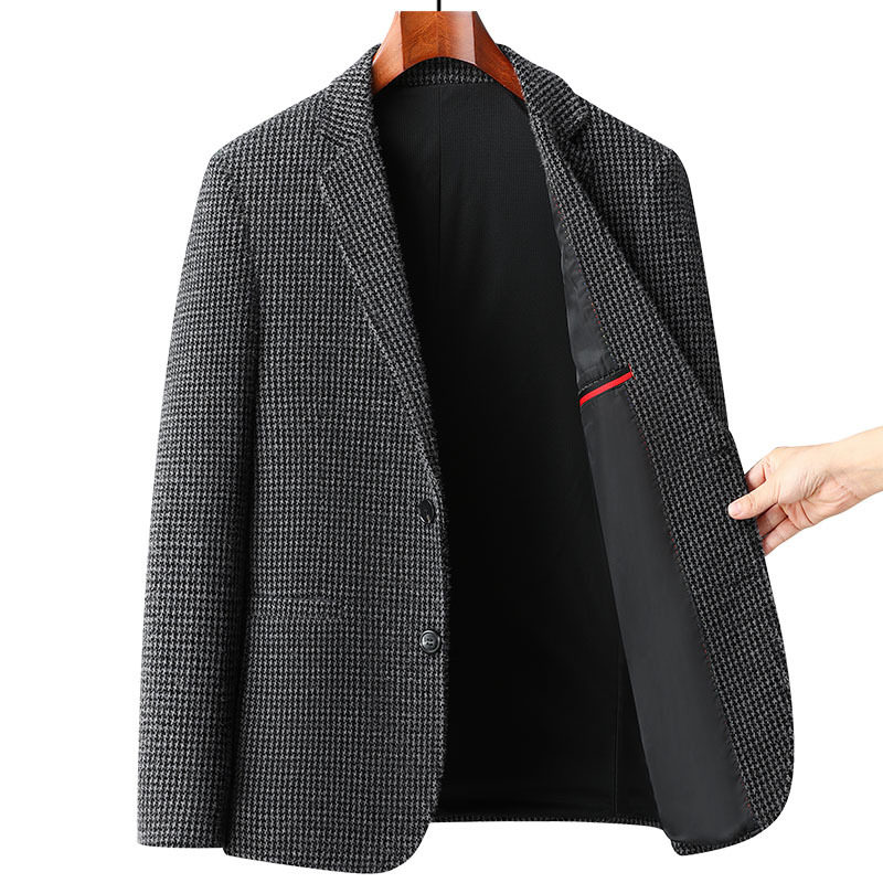 Áo Vest Nam Nhung Gân Sọc Houndstooth Co Giãn Dày Dặn Chống Nhăn Dáng Ôm Màu Xám, Đen