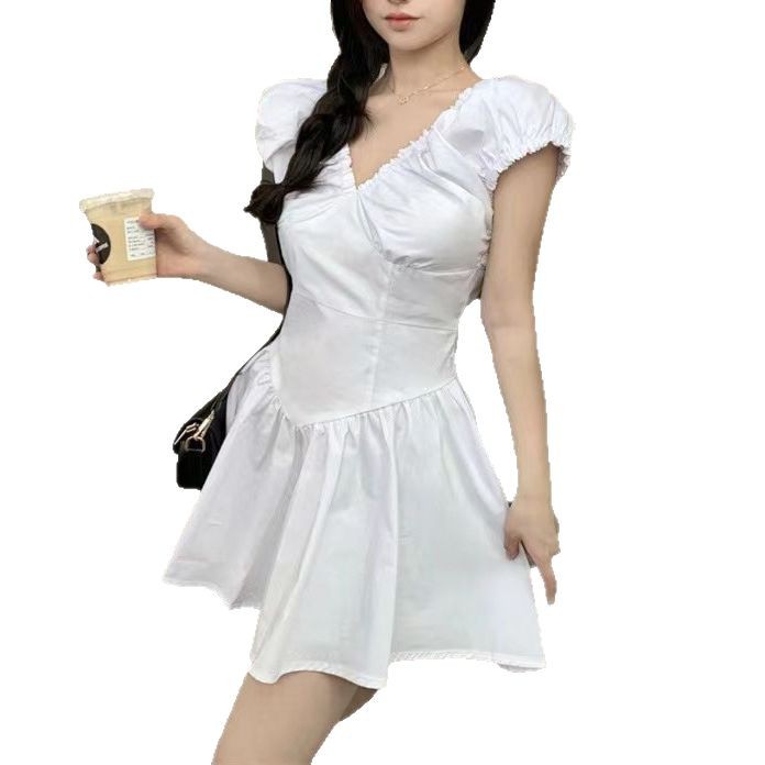 Black V Neck Backless Dress for Women Elegant Design with Pleated Skirt Summer Fashion