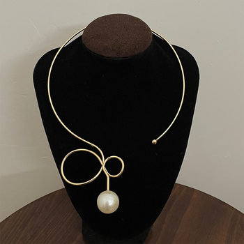 Europe and the United States cross-border hot new fashion temperament simple plain ring imitation pearl trend all-match collar women's in stock