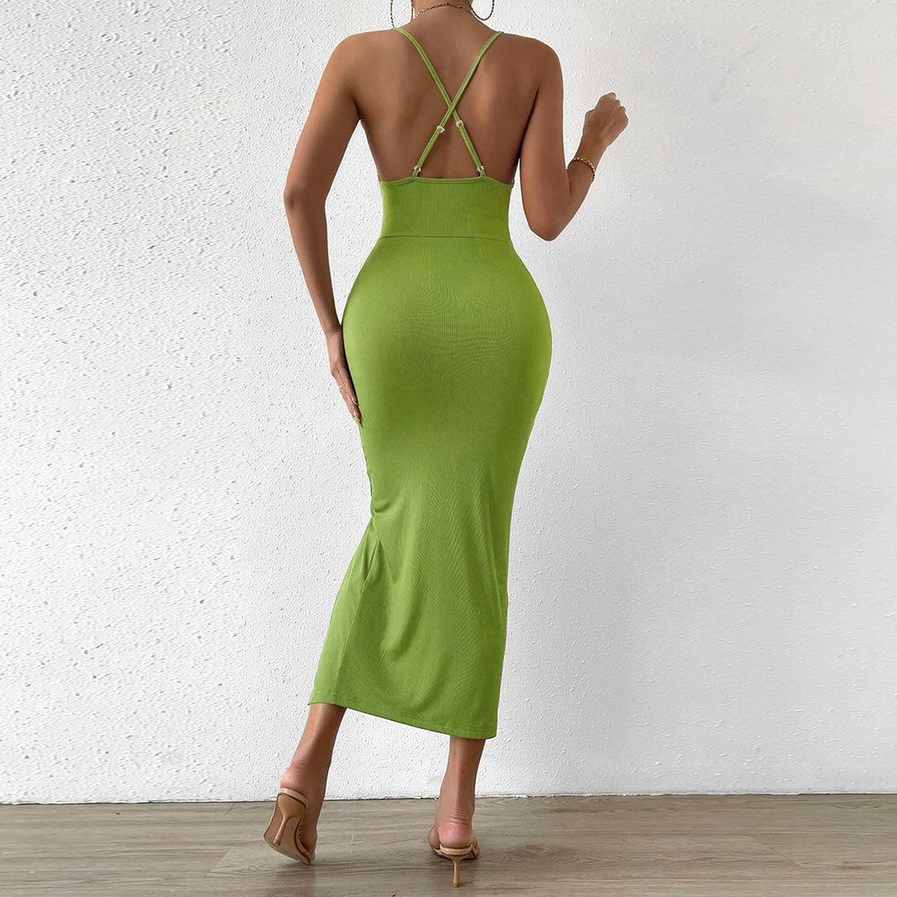 Hollow Out Split Hem Bodycon Knit Dress Adjustable Spaghetti Straps Figure Hugging Fit Sexy Style Ready to Ship
