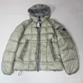 Hooded light green down jacket