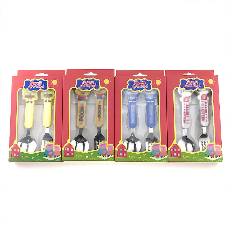Cartoon children's three-piece student portable tableware suit stainless steel chopsticks spoon Fork travel tableware