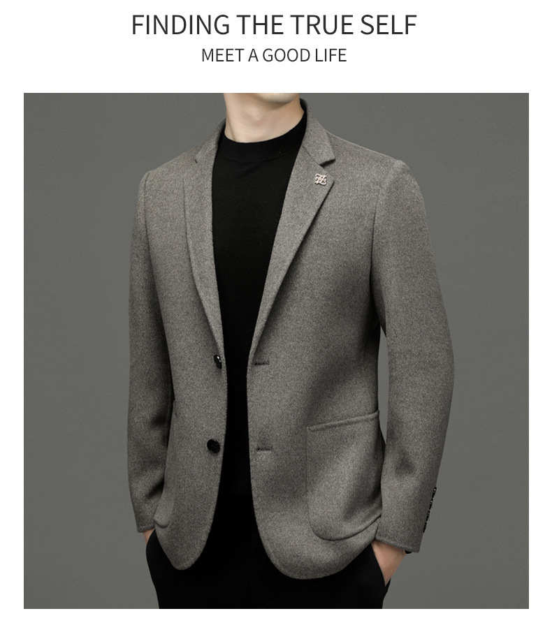 Áo blazer nam len hai mặt dáng ôm phong cách tối giản — màu cam, con lạc đà