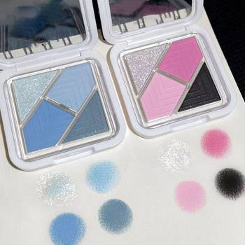 Reverse Four-Color Eyeshadow Palette Hot Girl Pink Summer Blue-Green Pocket Portable Pocket Flash All-In-One Eyeshadow Cross-Border