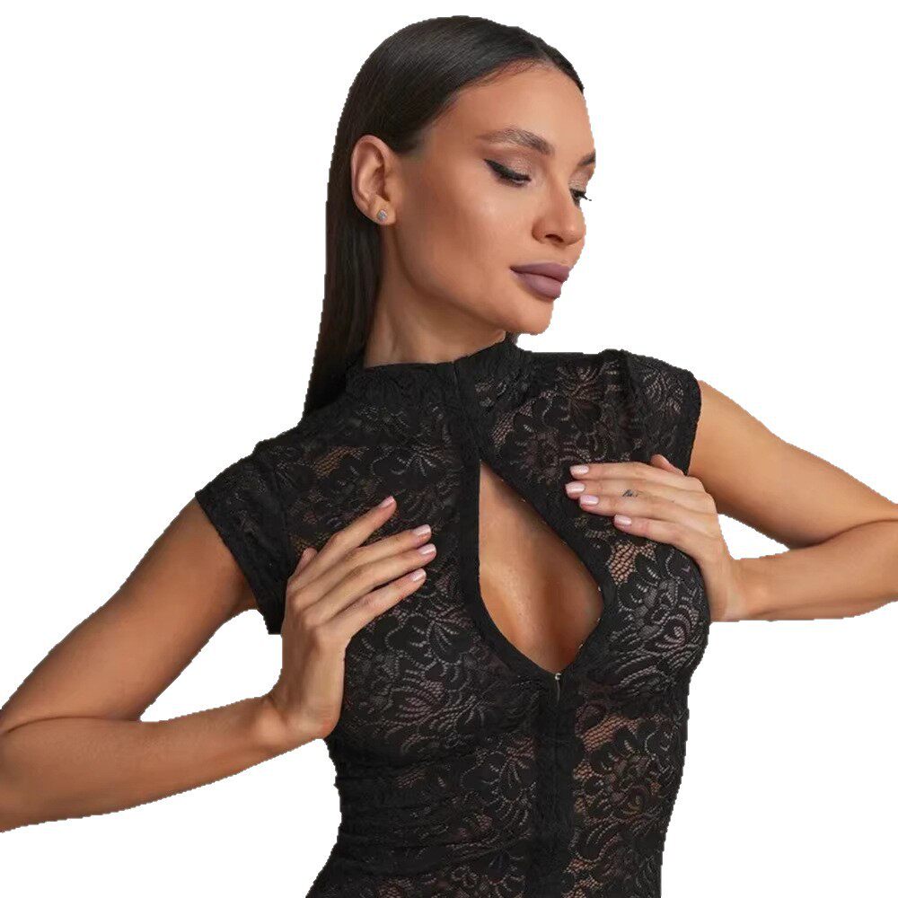 Lace Sheer Button Up Top Slim Fit Elegant Design Sexy Style Perfect for Evening Wear Wholesale Available