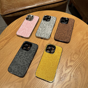 Suitable for iPhone 17 Pro Phone Case, 13 Pro Electroplated Leather Leopard Print, Apple 15 Full Coverage Lens Film, 14 Pro