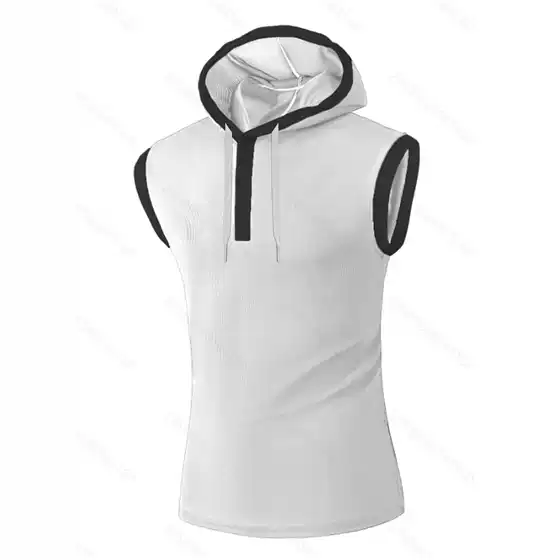 Trendy Vest Cross-Border European and American Style Sleeveless Training Vest Heavyweight Summer Sports Fitness Hooded Men's T-Shirt