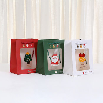 Christmas Window Tote Bag Holiday Party Candy Packaging Bag Cartoon Santa Claus Flower Gift Bag Wholesale