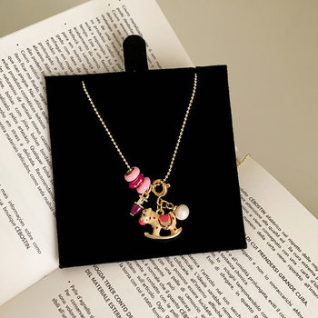 Colorful Dopamine Oil Dripping Rocking Horse Tassel Necklace for Women, Cute, Exquisite and Fashionable Neck Chain, Clavicle Chain