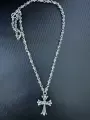 Delicate double-layered cross necklace - 80cm