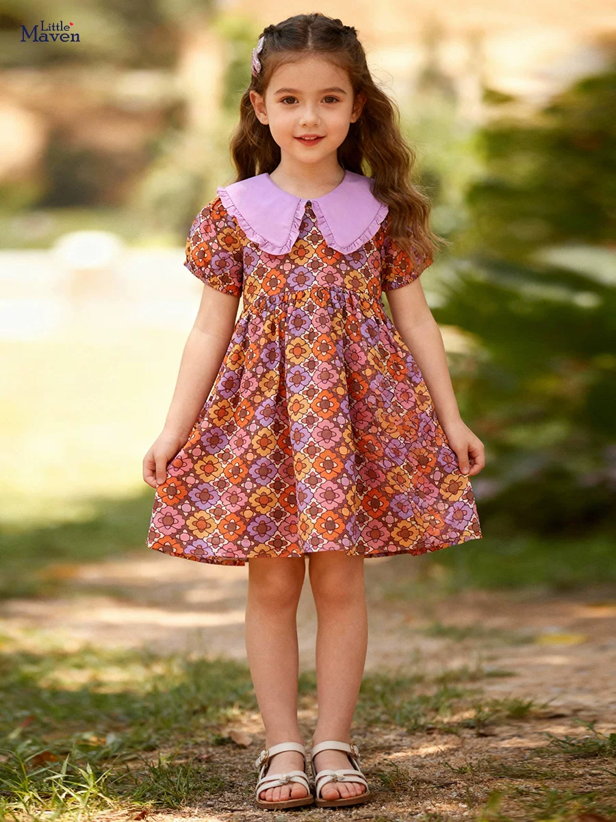 Girls' Toddler & Little Kid Cotton Short-Sleeve Dress, Summer Kids' Dress