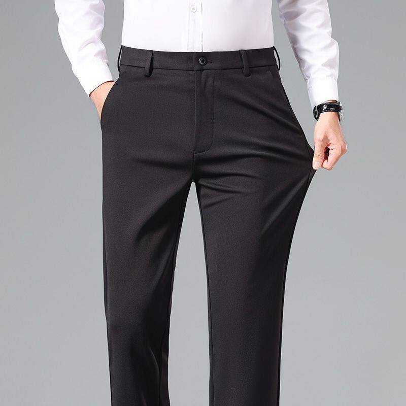 Quần Tây Nam Ống Đứng Dáng Ôm Vừa Vặn Lưng Cao Màu Đen