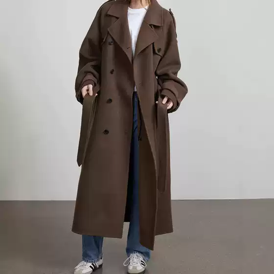 2025 Cross-Border Popular Women's Clothing Elegant Pure Color Lapel Long Coat Autumn and Winter Woolen Retro Outwear Commuter Outwear