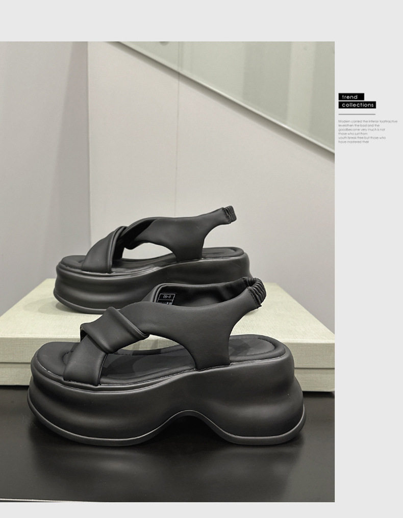 Dép sandal nữ quai chữ V đơn giản mùa hè, đế TPU nhẹ êm — Đen, Len nguyên chất chi tiết 13