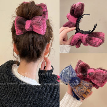 High-End Gradient Wool Bow Bun Hair Clip for Women, Back-Of-Head Hair Styling Tool, Hairpin, Hair Accessory, 2025 New Model