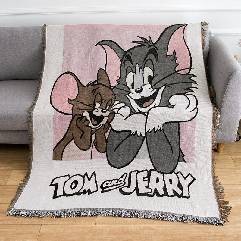 Cartoon Cat and Mouse Single Sofa Cover Full Cover Cloth Sofa Blanket Sofa Towel Multifunctional Tapestry Thread Blanket
