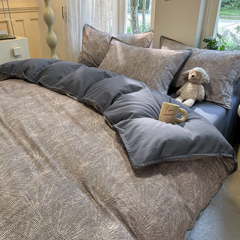 New Autumn and Winter Shell Edge Cotton Brushed Four-Piece Winter Thickeneded Pure Cotton Quilt Cover Pure Color Bed Sheetss and Fitted Bed Sheetss