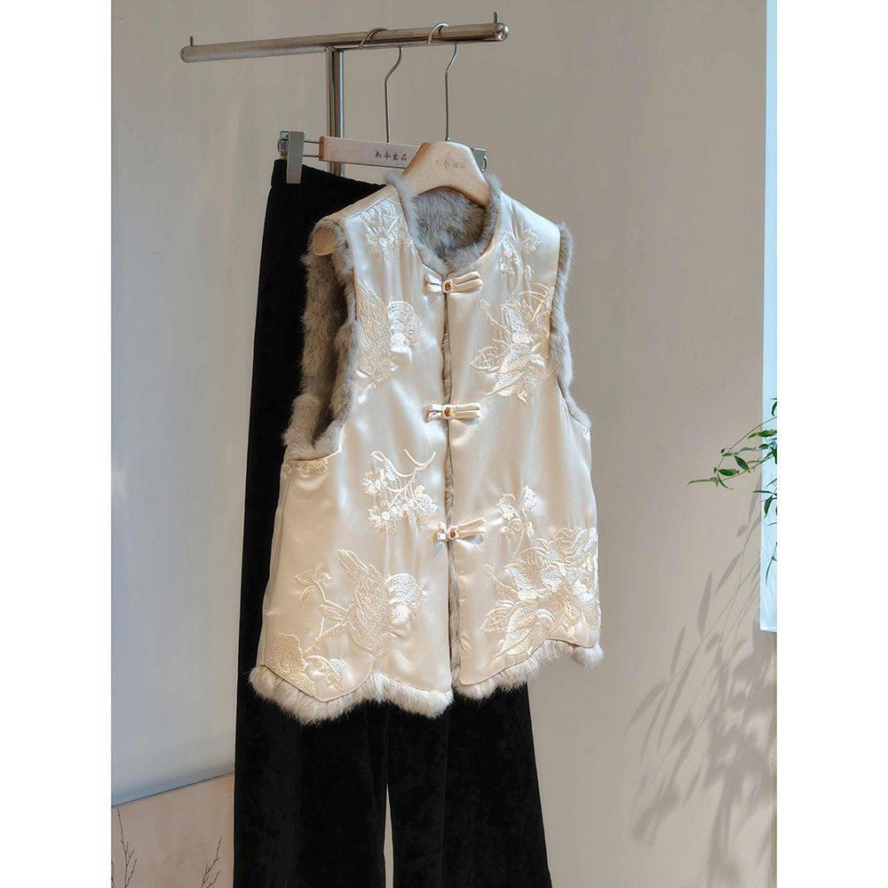 High-End New Chinese Style Reversible Versatile Retro Vest with Button Closure, National Style, High-End Retro Vest for Women to Wear Outside