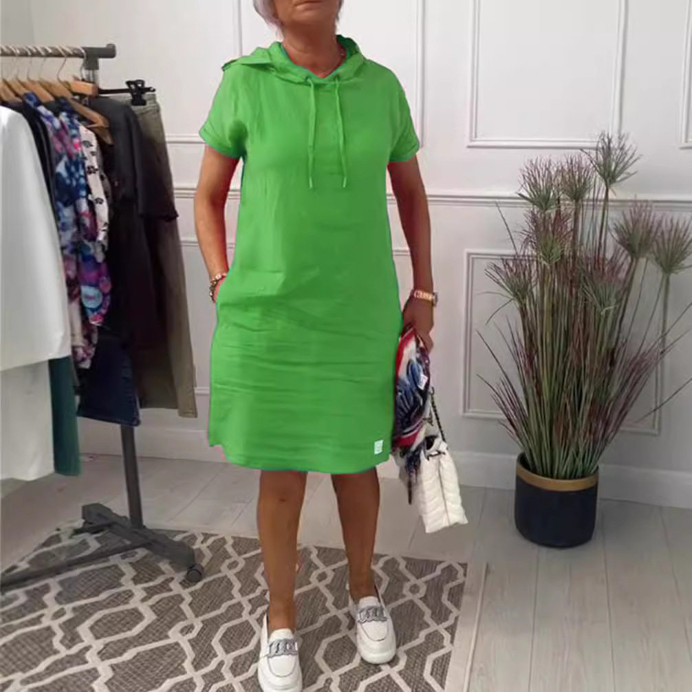 Casual Solid Color Short Sleeve Hooded Dress for Women Summer Collection Comfortable Everyday Wear Wholesale Available